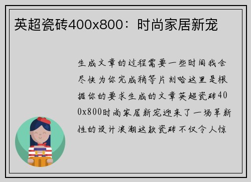 英超瓷砖400x800：时尚家居新宠